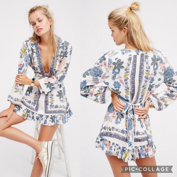 Free People Dresses & Skirts - Free People Cream Floral Mini Dress or Blouse w/Ties
